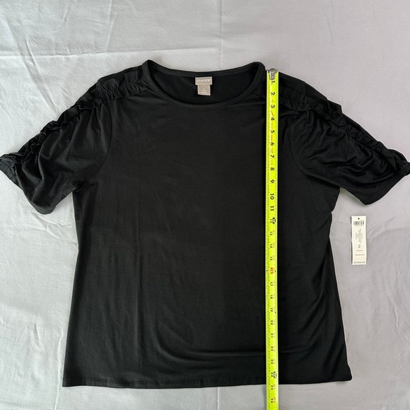 Chico's Women Ruffle Sleeve Knit Top 2 US Large Black Crew Neck Classic Goth NWT - Picture 8 of 14